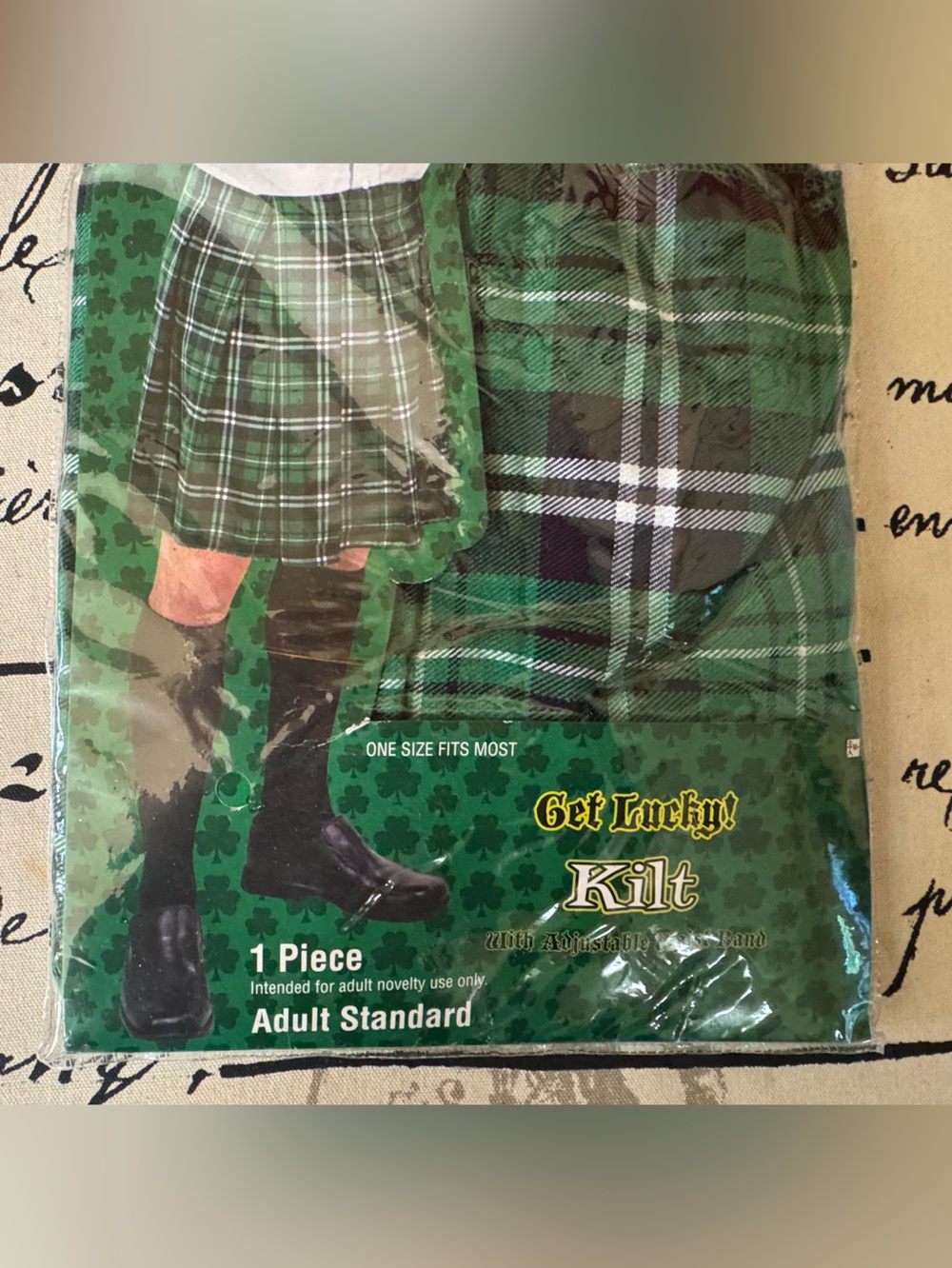 Spencer Get Lucky Green Black & White Adjustable Waist Kilt Adult Standard Size